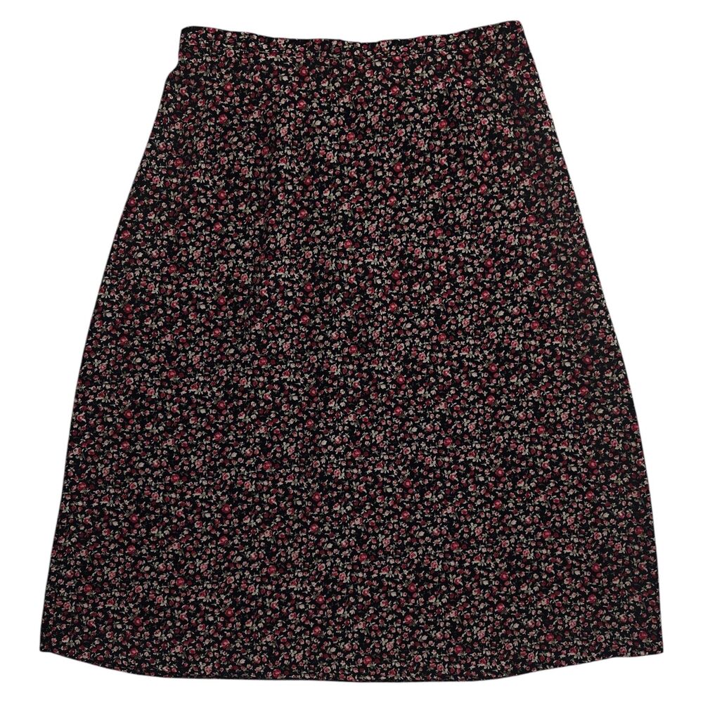 Vintage 90s Midi Skirt XL Ditsy Floral Black Red Grunge Goth Whimsigoth 1X Long